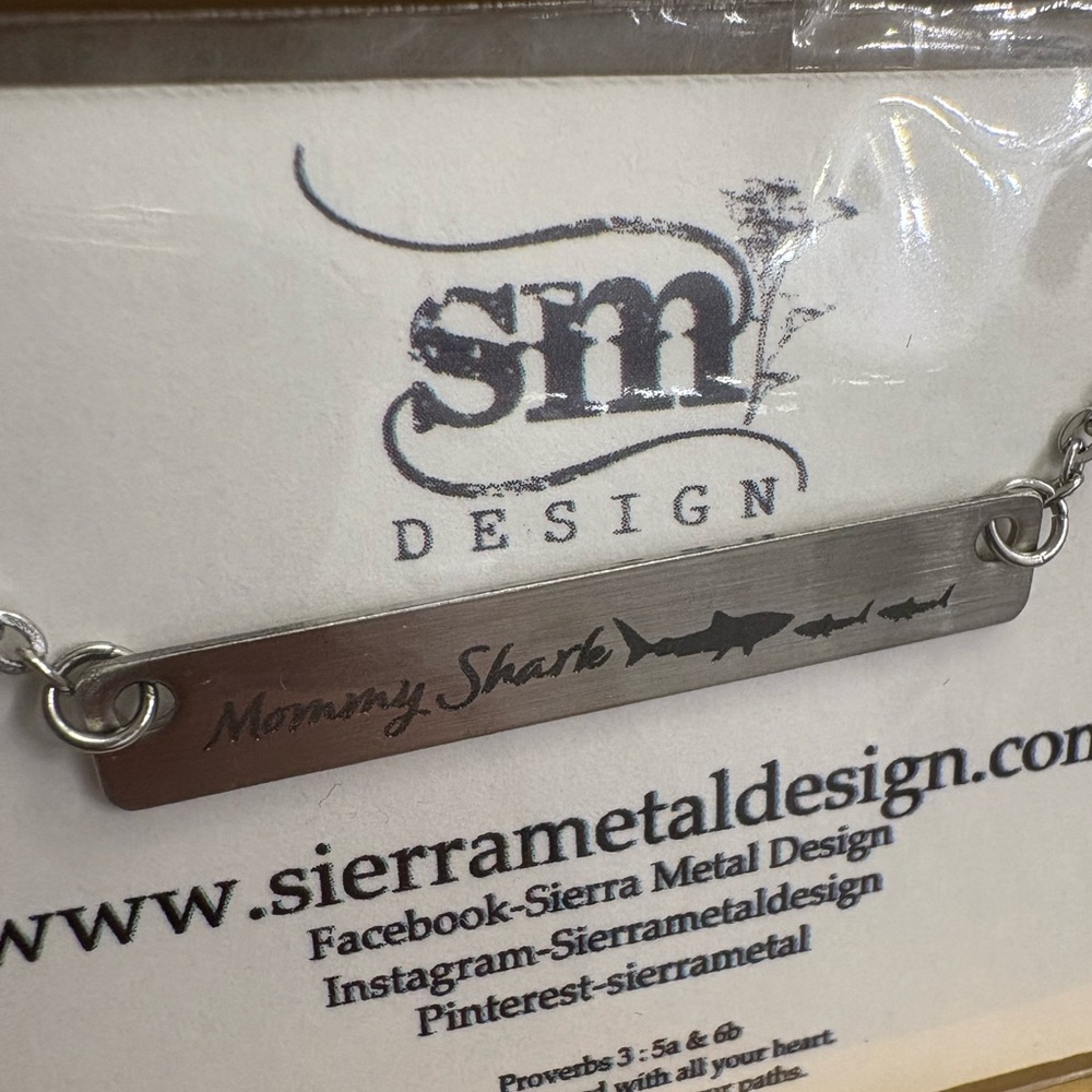 Silver Mommy Shark Necklace new in box